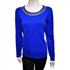 Casamia Ladies Crew Neck Blue Beaded Jumper