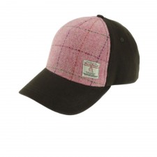 Glen Appin Baseball Cap With Harris Tweed Bright Pink with Overcheck