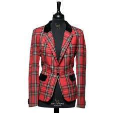 Ladies Royal Stewart Tartan Blazer Jacket with Velvet Collar