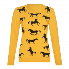 Lona Scott Ladies Yellow Cashmere Crew Neck Jumper with Horse Design