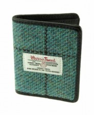 Harris Tweed Lewis Credit Card Holder In Turquoise Step Weave Check
