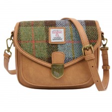 Islander Mini Saddle Bag with Harris Tweed in Chestnut & Blue Tartan