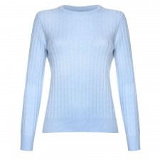 Lona Scott Ladies Cable Crew Neck Cashmere Jumper in Pale Blue UK XS