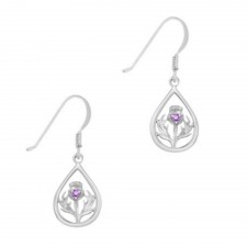 Hamilton & Young Silver Thistle Earrings Pear With Amethyst Stone