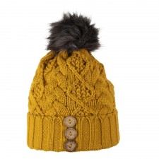 Aran Diamond Cable Button Hat in Amber