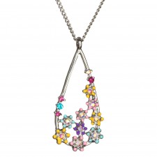Lila Rhodium Plated Long Drop Cluster Pendant