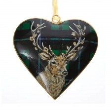 Green Tartan Stag Hanging Heart Decoration