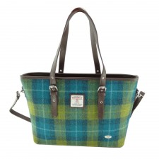 Harris Tweed 'Spey' Large Tote Bag in Sea Blue And Green Check