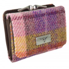 Harris Tweed Unst Small Purse in Peach & Purple Tartan