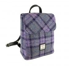 Harris Tweed 'Tummel' Mini Backpack Bag in Bold Purple Check