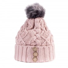 Aran Diamond Cable Button Hat in Blush