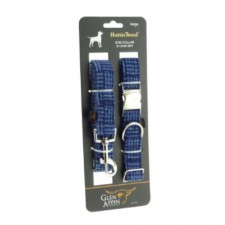 Harris Tweed Blue Basket Weave Tartan Dog Collar and Lead