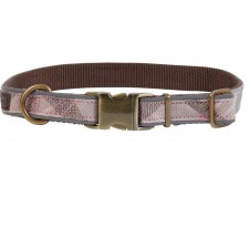Barbour Reflective Dog Collar in Taupe Pink Tartan - L
