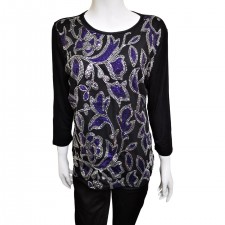 Casamia Ladies 3/4 Sleeve Black And Pansy Sequin Top 
