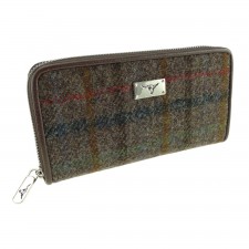 Harris Tweed 'Staffa' Long Zip Wool Purse In Brown Check