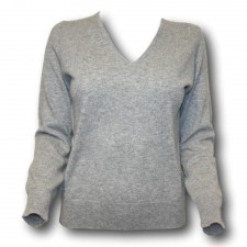 Lona Scott Ladies V-Neck Cashmere Jumper in Light Grey