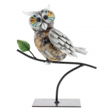 Country Living Hand Painted Metal Owl On Branch Statue