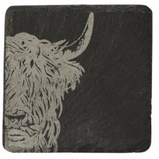 The Just Slate Company 4 Pack Highland Cow Slate Coaster