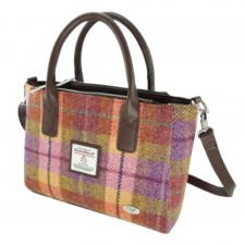 Harris Tweed 'Brora' Small Tote Bag In Peach & Purple Check
