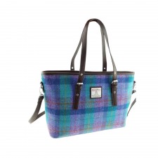 Harris Tweed 'Spey' Large Tote Bag in Green & Purple Check