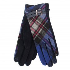 Navy Tartan Gloves With Navy Buckle One Size Fit