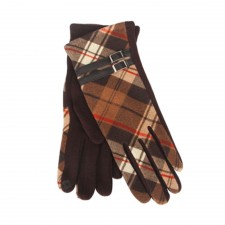 Brown Tartan Gloves With Brown Buckle One Size Fit