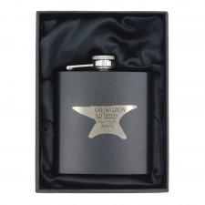 Gretna Green Anvil Matt Black Stainless Steel Hip Flask 6oz