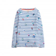Joules Girls HARBOUR Printed Jersey Top with Cream Blue Plant Stripe UK 5 YRS