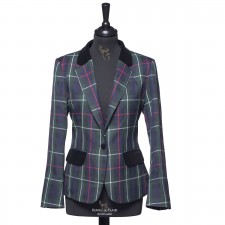 Ladies Mackenzie Tartan Blazer Jacket with Velvet Collar