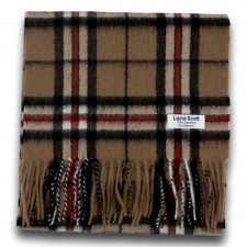 Lona Scott 100% Cashmere Scarf in Camel Thomson Tartan