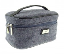 Harris Tweed Cosmetic Bag in Plain Grey/Purple Tweed