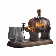 Glass Whisky Barrel Decanter and 2 glasses