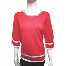 Text Ladies Crew Neck 3/4 length Jumper in Hibiscus