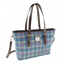 Harris Tweed 'Spey' Large Tote Bag in Blue & Purple Tartan Check