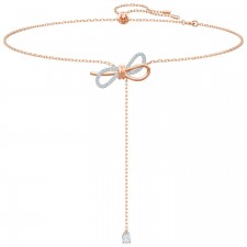 Swarovski Lifelong Bow White Crystal and Rose Gold Y Necklace