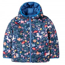 Joules Girls Kaitlin Reversible Coat in Navy Floral Horse