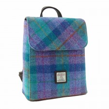 Harris Tweed 'Tummel' Mini Backpack Bag in Green & Purple Check