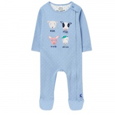 Joules Zippy Artwork Cotton Babygrow in Farm Blue