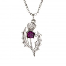 Art Pewter Thistle Inspired Pendant With Amethyst Stone