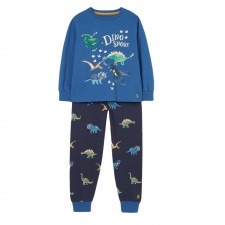 Joules Boys Doze Days Pyjama Set in Navy Dinosaur