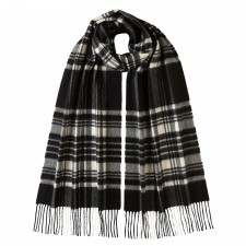 Johnston's of Elgin Black & White Dress Stewart Tartan Cashmere Scarf