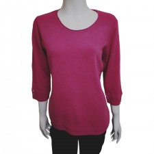Text Ladies Crew Neck 3/4 length Jumper in Berry