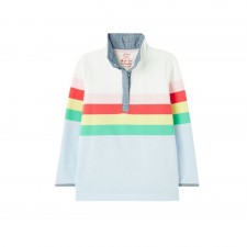 Kids Saunton Popper Neck Sweatshirt in Blue Multi Stripe