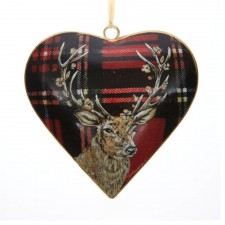 Red Tartan Stag Hanging Heart Decoration