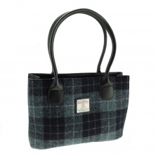 Harris Tweed 'Cassley' Tartan Classic Handbag In Grey & Black Tartan
