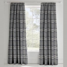 Catherine Lansfield Kelso Check Lined Pencil Pleat Curtains In Charcoal
