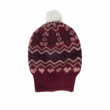 Berrydale Ladies Burgundy Fairisle Beanie Hat with Pom Pom