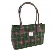 Harris Tweed 'Cassley' Tartan Classic Handbag In Dark Green & Plum Check