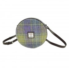 Harris Tweed Bannock Small Round Bag in Muted Lilac And Green Check