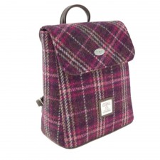 Harris Tweed 'Tummel' Mini Backpack Bag in Purple Check
